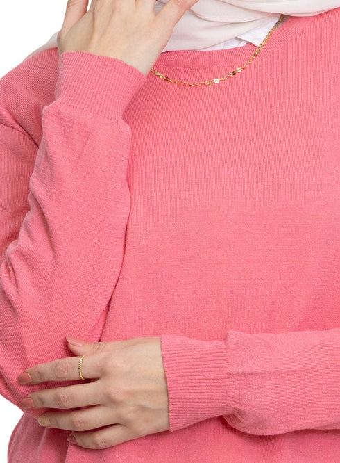 Pink Round Knit Pullover - Khotwh
